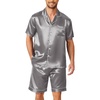 Ekouaer Mens Pajamas Set Silk Satin Pjs Short Sleeve Button Up Lounge Sets(Dark Grey)