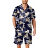 Ekouaer Mens Pajamas Set Silk Satin Pjs Short Sleeve Button Up Lounge Sets(Hawaiian Flowers)