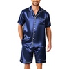 Ekouaer Mens Pajamas Set Silk Satin Pjs Short Sleeve Button Up Lounge Sets(Navy)