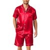 Ekouaer Mens Pajamas Set Silk Satin Pjs Short Sleeve Button Up Lounge Sets(Red)