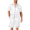 Ekouaer Mens Pajamas Set Silk Satin Pjs Short Sleeve Button Up Lounge Sets(White)