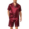 Ekouaer Mens Pajamas Set Silk Satin Pjs Short Sleeve Button Up Lounge Sets(Wine)
