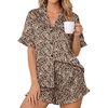 Ekouaer Womens Satin Pajamas Set Button Up Silk Pjs Short Sleeve Shorts Set(Leopard)