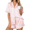Ekouaer Womens Satin Pajamas Set Button Up Silk Pjs Short Sleeve Shorts Set(Light Pink Leopard)