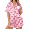 Ekouaer Womens Satin Pajamas Set Button Up Silk Pjs Short Sleeve Shorts Set(Pink Bow)