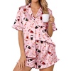 Ekouaer Womens Satin Pajamas Set Button Up Silk Pjs Short Sleeve Shorts Set(Pink Champagne Bottle)