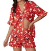 Ekouaer Womens Satin Pajamas Set Button Up Silk Pjs Short Sleeve Shorts Set(Red Christmas Snowman)