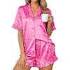 Ekouaer Womens Satin Pajamas Set Button Up Silk Pjs Short Sleeve Shorts Set(Rose Pink Leopard)