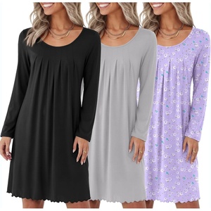 Ekouaer 3 Pack Womens Long Sleeve Nightgowns Soft Sleep Shirt Sleepwear(Black grey lilac Flower)