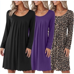 Ekouaer 3 Pack Womens Long Sleeve Nightgowns Soft Sleep Shirt Sleepwear(Black purple leopard)