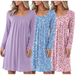 Ekouaer 3 Pack Womens Long Sleeve Nightgowns Soft Sleep Shirt Sleepwear(Blue Floral lilac pink Floral)