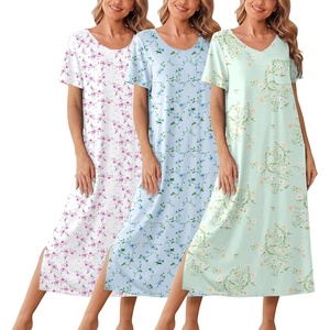 Ekouaer Long Nightgowns for Women 3 Pack Plus Size Short Sleeve House Dress(Light Green Floral/Blue Floral/Purple Floral)