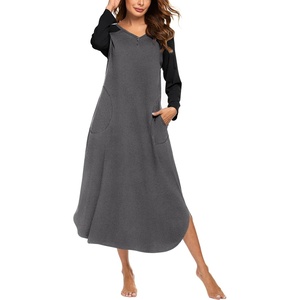 Ekouaer Long Nightgowns for Women Long Sleeve House Dress with Pockets(Grey)