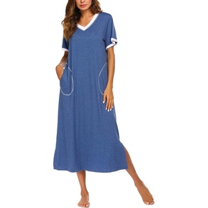 Ekouaer Long Nightgowns for Women Short Sleeve Night Gown with Pockets(Aa-blue)