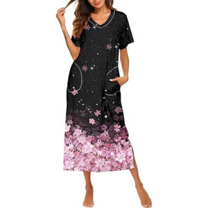 Ekouaer Long Nightgowns for Women Short Sleeve Night Gown with Pockets(Cherry Blossoms)