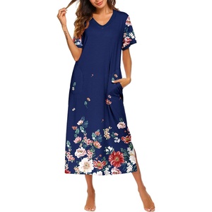 Ekouaer Long Nightgowns for Women Short Sleeve Night Gown with Pockets(Pat27)