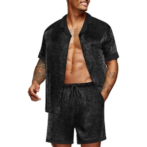 Ekouaer Men Silk Pajamas Set 2 Pieces Satin Pj Button Down Loungewear Sets(Floral Embossing)