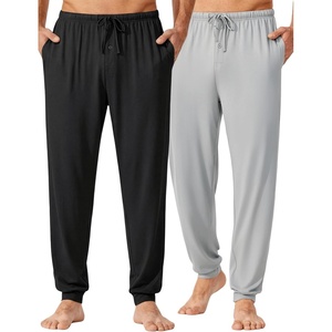 Ekouaer Mens Pajama Pants Jogger Comfy Loungewear with Pockets Drawstring(2 Pack-black+light Grey)