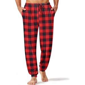 Ekouaer Mens Pajama Pants Jogger Comfy Loungewear with Pockets Drawstring(Red Plaid)