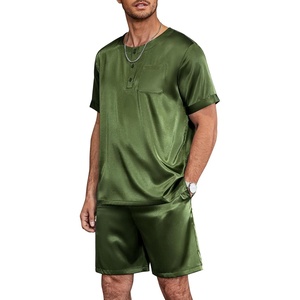 Ekouaer Mens Pajamas Set 2 Piece Silk Pjs Sets Button Down Loungewear(Army Green)
