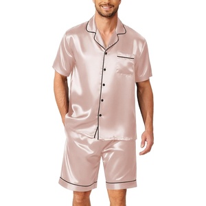 Ekouaer Mens Pajamas Set Silk Satin Pjs Short Sleeve Button Up Lounge Sets(Champagne)