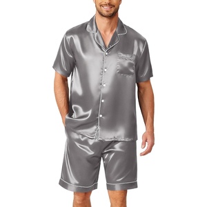 Ekouaer Mens Pajamas Set Silk Satin Pjs Short Sleeve Button Up Lounge Sets(Dark Grey)