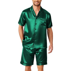 Ekouaer Mens Pajamas Set Silk Satin Pjs Short Sleeve Button Up Lounge Sets(Green)