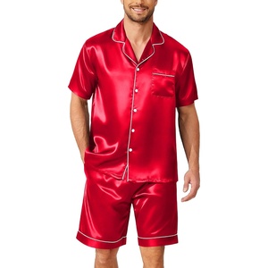 Ekouaer Mens Pajamas Set Silk Satin Pjs Short Sleeve Button Up Lounge Sets(Red)