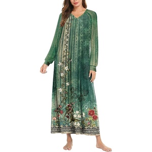 Ekouaer Nightgown for Women Long Sleeve Sleepshirt Full Length Nightshirt(Floral Green)