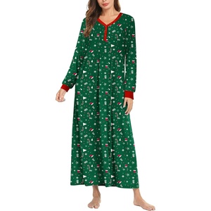 Ekouaer Nightgown for Women Long Sleeve Sleepshirt Full Length Nightshirt(Xmas Print)