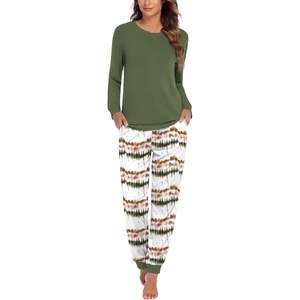 Ekouaer Pajamas for Women Comfy Long Sleeve Jogger Set Lounge Pjs Set(Army Green Stripes)