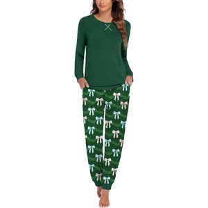 Ekouaer Pajamas for Women Comfy Long Sleeve Jogger Set Lounge Pjs Set(Deep Green Bow Knot)