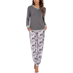 Ekouaer Pajamas for Women Comfy Long Sleeve Jogger Set Lounge Pjs Set(Grey Cat)