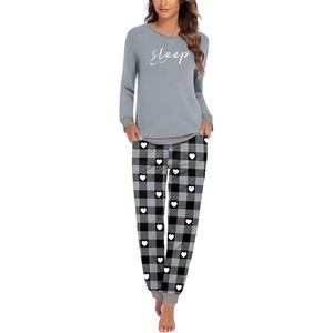 Ekouaer Pajamas for Women Comfy Long Sleeve Jogger Set Lounge Pjs Set(Grey Contrast Plaid)