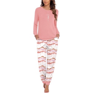 Ekouaer Pajamas for Women Comfy Long Sleeve Jogger Set Lounge Pjs Set(Pink Contrast Stripes)