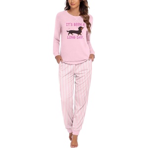 Ekouaer Pajamas for Women Comfy Long Sleeve Jogger Set Lounge Pjs Set(Pink Dog and Stripes)