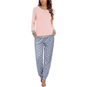 Ekouaer Pajamas for Women Comfy Long Sleeve Jogger Set Lounge Pjs Set(Pink Polka Dots)