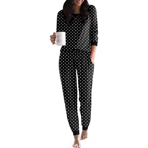 Ekouaer Pajamas for Women Comfy Long Sleeve Jogger Set Lounge Pjs Set(Polka Dots_black)