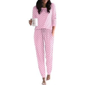 Ekouaer Pajamas for Women Comfy Long Sleeve Jogger Set Lounge Pjs Set(Polka Dots_pink)