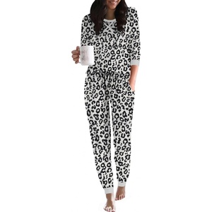 Ekouaer Pajamas for Women Comfy Long Sleeve Jogger Set Lounge Pjs Set(White Leopard)