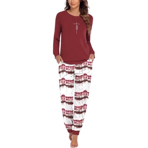 Ekouaer Pajamas for Women Comfy Long Sleeve Jogger Set Lounge Pjs Set(Wine Red Contrast Stripes)