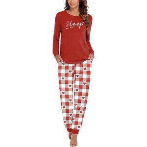 Ekouaer Pajamas for Women Comfy Long Sleeve Jogger Set Lounge Pjs Set(Wine Red Heart Plaid)