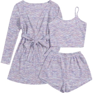 Ekouaer Pajamas for Women Set 3 Piece Soft Waffle Knit Loungewear Outfit(Purple Tie Dye)