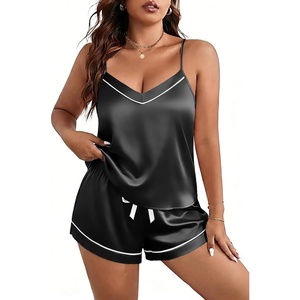 Ekouaer Pajamas for Women Set Silk Satin Pjs Sexy Lingerie Sleepwear(Black)