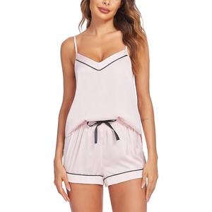 Ekouaer Pajamas for Women Set Silk Satin Pjs Sexy Lingerie Sleepwear(Pink)