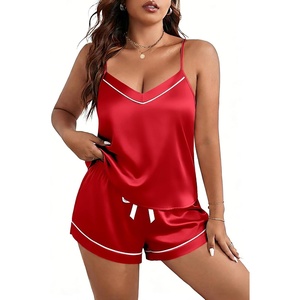 Ekouaer Pajamas for Women Set Silk Satin Pjs Sexy Lingerie Sleepwear(Red)