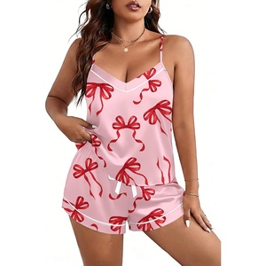 Ekouaer Pajamas for Women Set Silk Satin Pjs Sexy Lingerie Sleepwear(Red Bow)