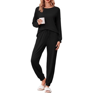 Ekouaer Pajamas for Women Set Soft Lounge Sets 2 Piece Pj Sets with Pockets(Black)