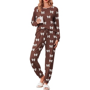 Ekouaer Pajamas for Women Set Soft Lounge Sets 2 Piece Pj Sets with Pockets(Bow Brown)