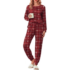 Ekouaer Pajamas for Women Set Soft Lounge Sets 2 Piece Pj Sets with Pockets(Red Plaid Bow)